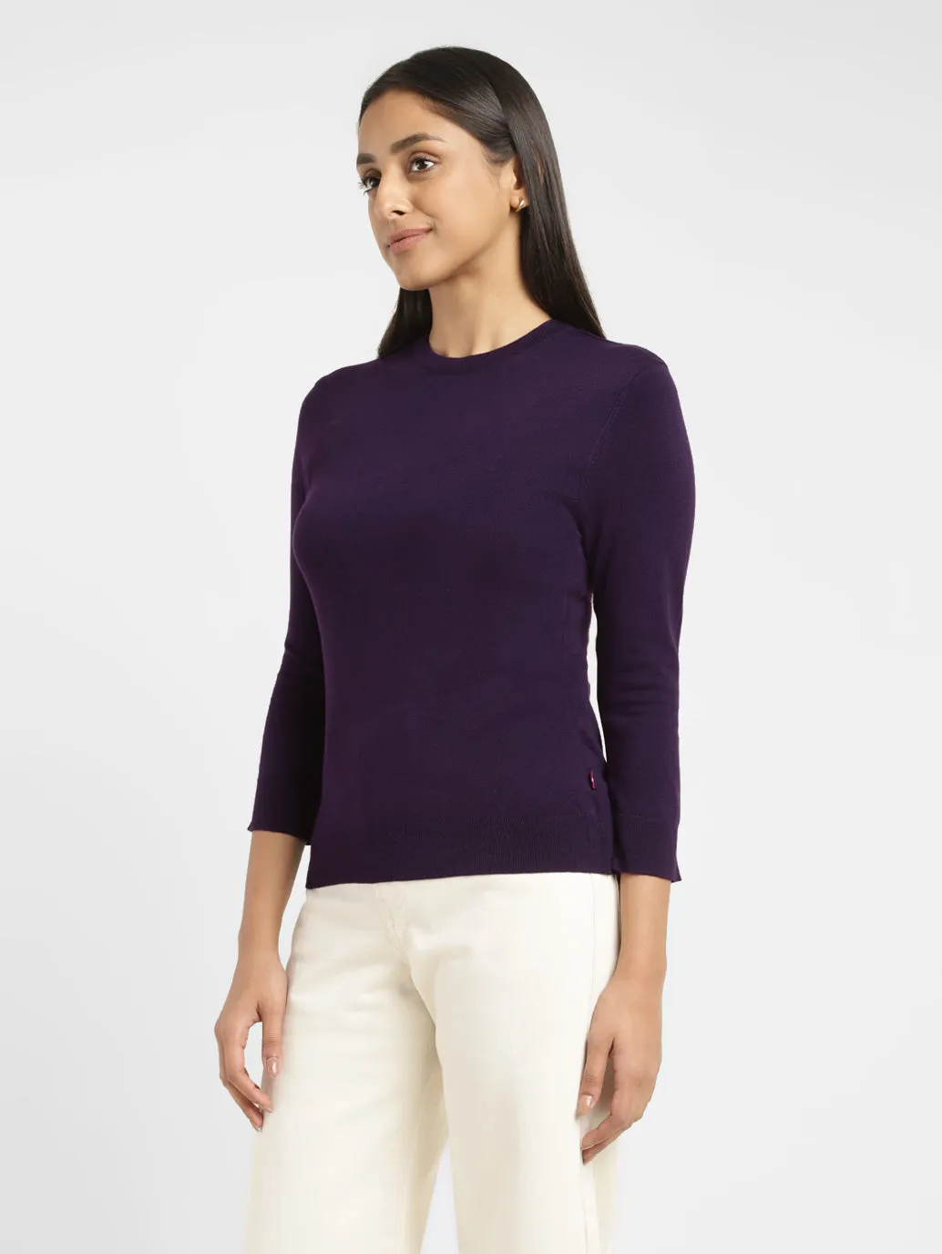 Women's Solid Purple Crew Neck Sweater