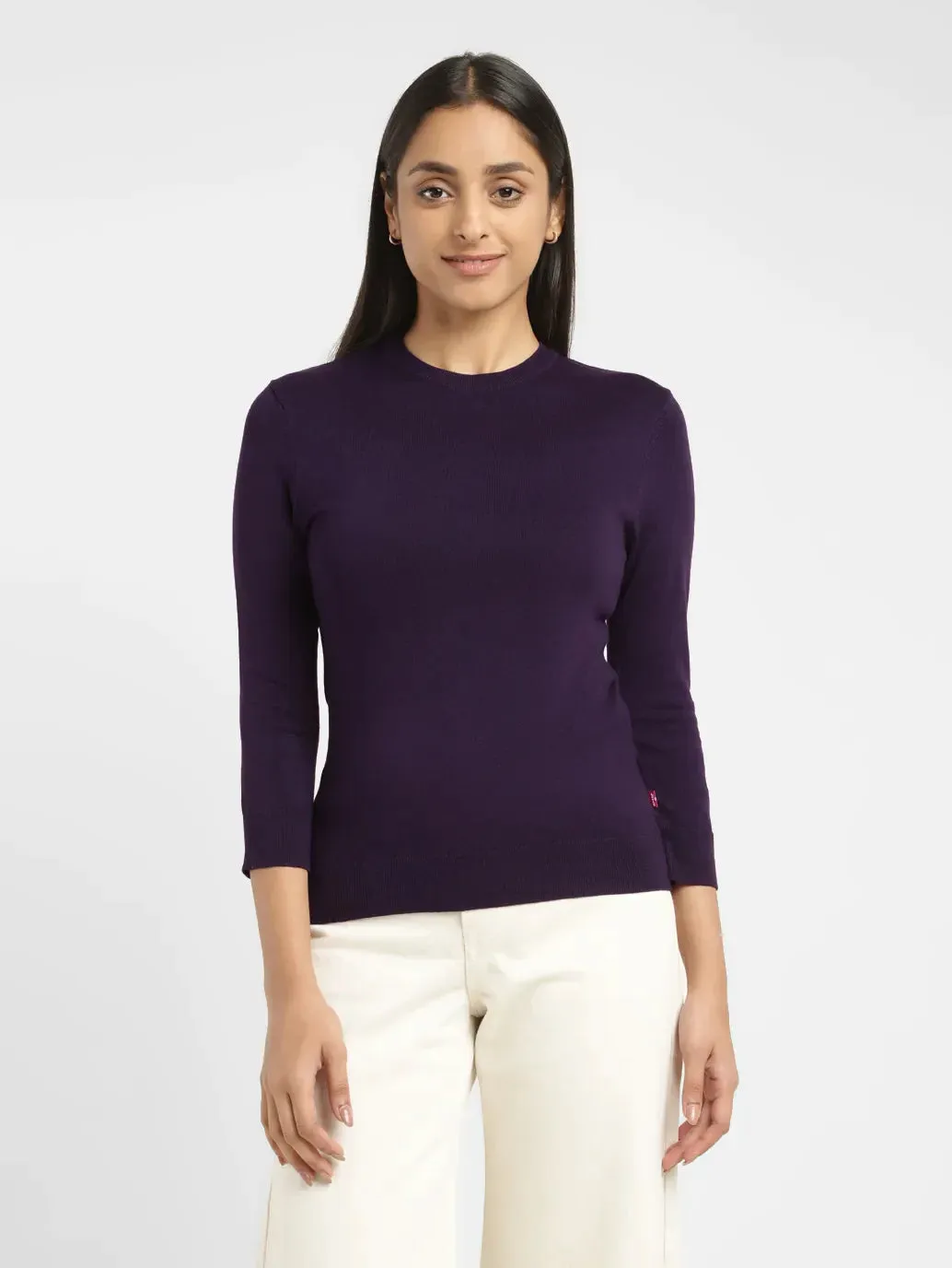 Women's Solid Purple Crew Neck Sweater